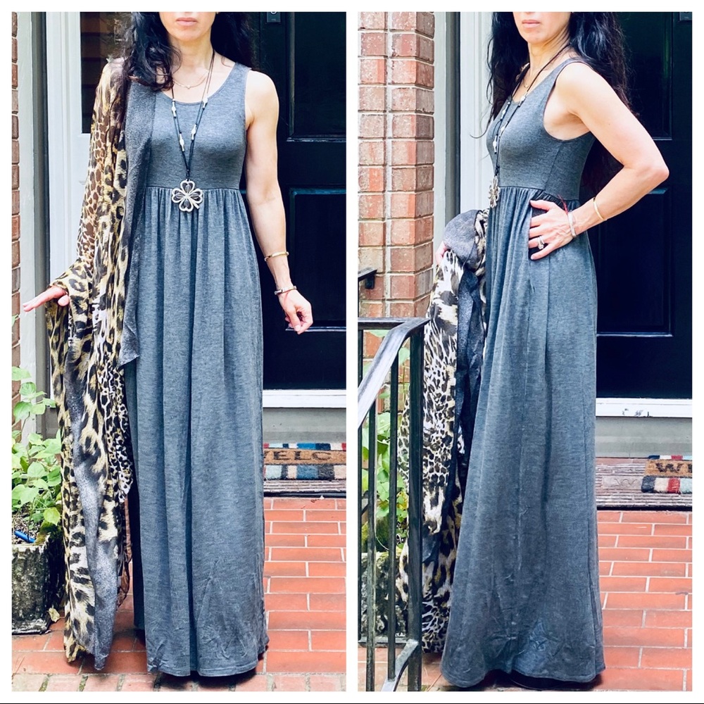 CHARCOAL GREY MAXI DRESS WITH SIDE POCKETS - Picture 5 of 9